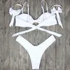Kobiety Biały Sexy Big Bow Bandeau Swimsuit Wyścigowy Swimwear Brazylijski Bandaż Solidna Kostium Bikini Set Maillot De Bain Femme Y0820