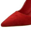 Jurk schoenen 2021 vrouwen flock pumps 10.5 cm hoge hak vrouwelijke escarpins vlinder kennen suede roze oranje hakken sexy puntige teen kantoor