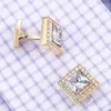 Gemelli da camicia in oro con zirconi quadrati in cristallo pieno di diamanti Gemelli per camicia da uomo Gemelli da uomo di moda di marca Gemelli da sposo con bottone