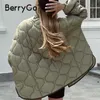 Berrygo Winter Green Short Parka Kobiety Casual Długie Rękawy Kołnierz Płaszcze Kobietę Grubą Kieszonkową Ciepłą Kurtki Topy 211008