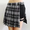 Etekler Tüm Maç Kadınlar Kısa Etek Moda Tartan Kırmızı Pileli Streatwear Ekose Yan Düğme Bayan Casual Mini