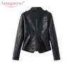 Aelegantmis Classic Women Soft Faux Lederen Jassen Dame Cool Zippers MotorCyle Biker Jacket Slanke korte bovenkleding Zwart 210607