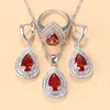 AAA+ Roter Granat Indischer Brautschmuck Sets Wassertropfenform Ohrringe Halskette Anhänger Armband Ring Für Frauen Hochzeit Kostüm H1022