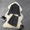 Hohe Qualität Winter Runway 2 Stück Set Frauen Langarm Plaid Tweed Wolljacke und Rock Anzug Elegante Dame Arbeit Twinset 210601