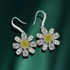 2021 Flower Topaz Diamond Dangle Earring 100% Original 925 Sterling Silver Party Wedding Drop Örhängen för Kvinnor Charm Smycken