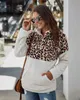 Herbst Winter Flauschigen Pullover Leopard Patchwork Zip Taschen Fleece Casual Plus Größe Winter Pullover Frauen Übergroßen Pullover X0721