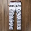 Streetwear Men Jeans Casual Mens Hip Hop Pants Printing Design White Straight Jean For Male Denim Trousers