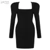 Schwarz Langarm Bodycon Verband Frauen Sommerkleid Sexy Slash Neck Mini Abend Landebahn Club Party Dame 210423