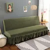 Stolskydd Bäddsoffa Omfattar Elastisk Fiber Tyg Solid Färg Olive Green Full With Kjol Living Room Stretch