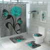 Flanel badkamer tapijt set bad mat en douchegordijn set toilet badkamer douchematten geen slip Floral vloermat voor badkamer 210622