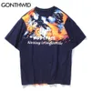 T-shirts Chemises Harajuku Feu Flamme Renards À Manches Courtes T-shirts Hip Hop Casual Coton Streetwear Mode Lâche Tops 210602