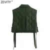 Zevity Women Vintage Turn Down Collar Ärmlös Kort Vest Jacket Ladies Side Bow Bundet Casual Fickor Chic Waistcoat Tops CT678 210603