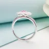 Cerise esmalte rosa cz anéis conjunto caixa original para 925 prata esterlina magnólia flor anel feminino presente de casamento jóias 2804804