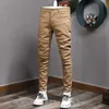 Ly Streetwear Moda Mężczyźni Dżinsy Slim Fit Splity Projektant Elastyczne Casual Dżinsowe Spodnie Koreański Styl Hip Hop 5CW7