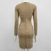 Vinter damer sexig spets mesh öga pärlor långärmad elegant fest klänning mini bodycon vestido 210527