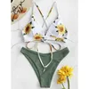 Women's Swimwear Push Up Bandeau Bikini Baixo Cintura Beachwear Beachwear Separa Impresso Set Sexy Exotic Swimsuit 210630