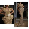 Glitter Mermaid Evening Dresses Crystal Full Sequins Beading Prom Klänning Med Bälte Formell Pageant Klänning Anpassa High Quality Robe de Mariée