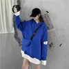 女性のパーカー秋韓国風ステッチフライトストリートスウェット女性ルーズホールブラウス偽2コート+フリーバッグ210526