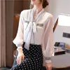 Bow V Collar Szyfonowa Bluzka Korei Kombinezony Dla Kobiet Jesień Vintage Latern Długi Rękaw Białe Kobiety Koszula Ol Style 10665 210508
