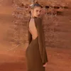 Robes décontractées GgBaofan Abricot élégant manche anti-défaillance arrière longue maxi mode sexy tenue tenue robe attache vêtements maigre automne