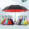 Solid inverterade omvända paraplyer 16 färger Dubbelskikt Vikta Vindskyddat regnskydd C-krok Händer Paraply T2I51771