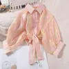 Heliar Woman Bluses Sparkles Shinning Chiffon Shirts Button Up Women's Blouse Shirts Tied Up Midje Transperant Tops 210326