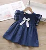 Robes de fille Lettre F F Enfants Bow Robes mignonnes Jupe élégante à manches courtes Vêtements de bébé de luxe Robe de princesse en dentelle