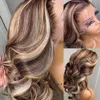 13X6 Lace Front Human Hair Wigs Big Parting With Baby Hair Highlight Ombre Color Body Wave High Density Peruvian Remy Hairs Wig