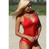 Tankini Swimsuit Black Red Plus Size Sexy Swimsuit Mesh Swimwear Women Bathing Suit Bikini Female Halter Monokini S-5XL 210604