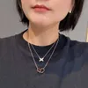 V Gold luxury quality double ring connect pendant necklace in rose plated for women wedding jewelry gift have stamp PS4787