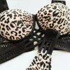 Menas de banho feminina Feminina Voaryisa Leopard Bikini Gather Underwire Swimsuit