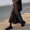 ゴシック様式のしわになった黒いプリーツスカート女性韓国スタイルカジュアルハイウエストAラインロングスカートホワイトミディファルダプリサダストリートウェア210619