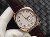 KKF Historiques American 1921 A4400 Manuell slingrande herrklocka 82035 / 000R-9359 Rose Gold Silver Ring Champagne Nummers Markörer Brown Leather Strap Klockor Puretime E5