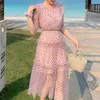 Light Purple Summer Dress Woman V-neck Puff-sleeve High Waisted Bodycon Female Polka Dot Self Beach es Clothing 210603