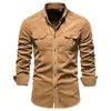 Men's Shirt Business Casual Single Breasted 100% Cotton Fashion Solid Corduroy Man s Autumn Slim Top EU Size 220307
