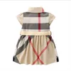 Baby Girls Princess Dress Summer Kids Plaid Short Sleeve Dresses Turn-Down Collar Children Skirts Clothes