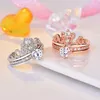 2in1 Detachable zircon Crown ring set Open Adjustable combination Stacking Rings band women Engagement Wedding gift fashion jewelry