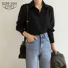 Fashion Women Tops and Blouse White Blouse Bottoming Shirt Black Chic Elegant Shirt Office Lady Korean Clothes All-match 11397 210527