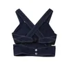 Summer Women Blue Cowboy Crop Top Streetwear V Neck Sleeveless Bright Line Decoration Back Cross Sling Female Tops 210515