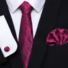 Red Tie Silk Woven Men Tie Necktie Hanky Cufflinks Set Luxury Men's Party Corbatas Office Gravatas