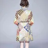 Bahar Zarif Kadın Standı Boyun Çiçek Baskılı Uzun Kollu Mizaç Günlük Elbiseler 210531