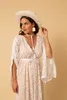 Bohemian A Line Abiti da sposa in pizzo pieno Abiti da sposa Scollo a V profondo Sweep Train Backless Manica lunga Stile country Boho Vestidos De Novia