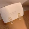 Stud Trendy 14K oro reale placcato orecchini di perle geometriche per le donne ragazza gioielli zirconi S925 argento ago regalo del partito