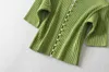 Lato Retro Knitting Pojedynczy Bierded Pearl Sweter Sweter Kobieta Stripe Line O Neck Krótki Rękaw Włocharka Dzianiny Dzianiny 210914