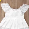 Pudcoco nouvelle mode enfant en bas âge bébé fille robe d'été hors épaule couleur unie dentelle fleur robe fête robe formelle robe d'été Q0716