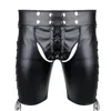 Sexy Mannen Slipje Kunstleer Side Lace-up Bondage Harnas Broek Gothic Lingerie Open BuOpen Cortch Shorts Gay Fetish Ondergoed