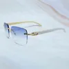 2022 Fabrik Großhandel Hohe Qualität Modell Big Square Männer Frauen Randlose Buffalo Horn Vintage Sonnenbrille Herren Brillen 27GA Sonnenbrille