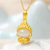 Pendant Necklaces MOONROCY Gold Color Opal Necklace Vintage Chokers White Chalcedony Buddha For Women Children Gift Drop Jewelry