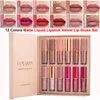 12Pcs Velvet Matte Liquid Lipstick Brand Makeup Set Shiny Lip Gloss Classic Waterproof Long Lasting Non-Stick Cup 12 Colors Lipsticks For Women Gift