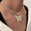 Pendant Necklaces Hip Hop Super Flash Crystal Butterfly Cuban Chain Feminine Shining Jewelry Insect Lady Necklace Choker